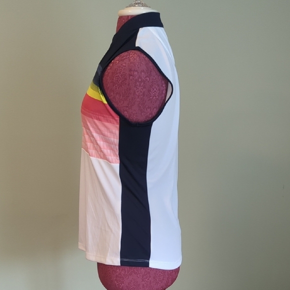 NWT Callaway White Colorful Striped Sleeveless V-Neck, US M - Picture 2 of 7